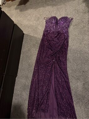 Women's Purple Sequin Strapless Evening Dress